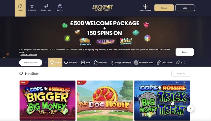 Jackpot Mobile Casino Home Page