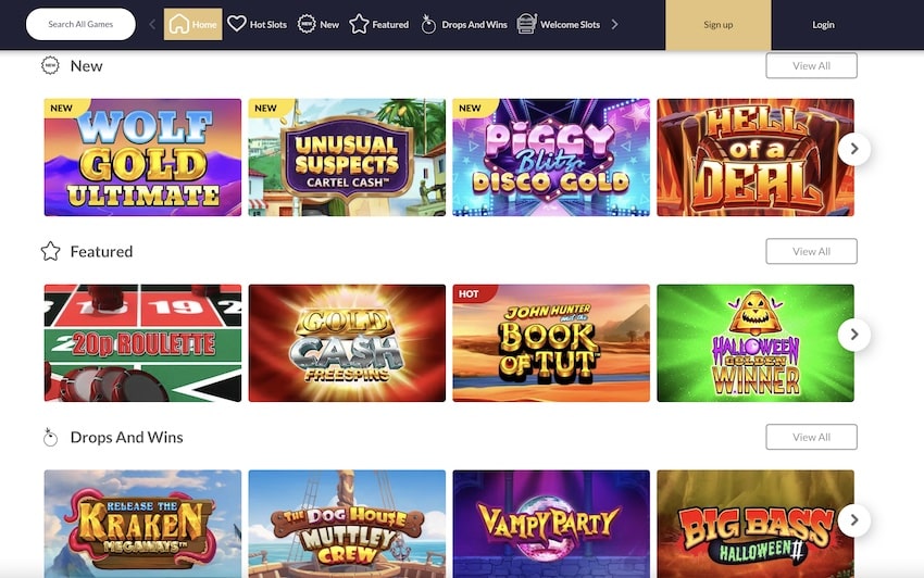 Jackpot Mobile Casino Games Menu