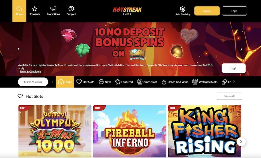 Hot Streak Casino Home Page