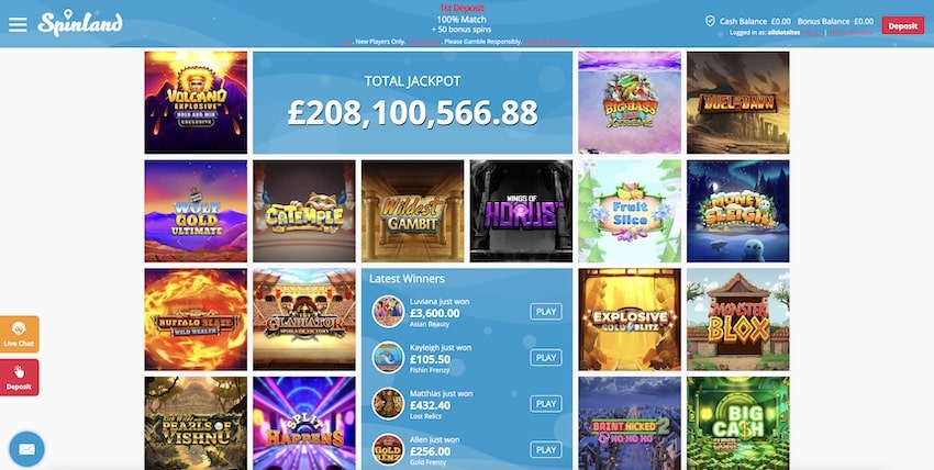 Spinland Casino Games Menu