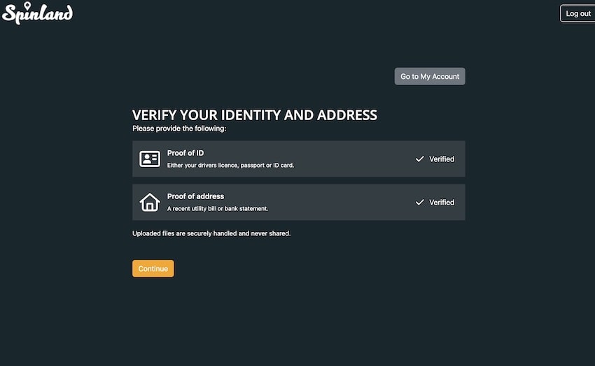 Account verified at Spinland