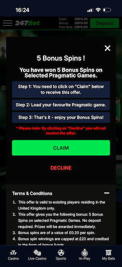 Bonus Wheel at 247Bet