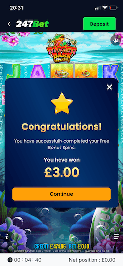 247Bet Free Spins Win
