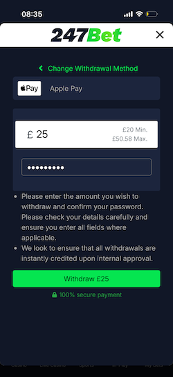 Making a withdrawal at 247Bet